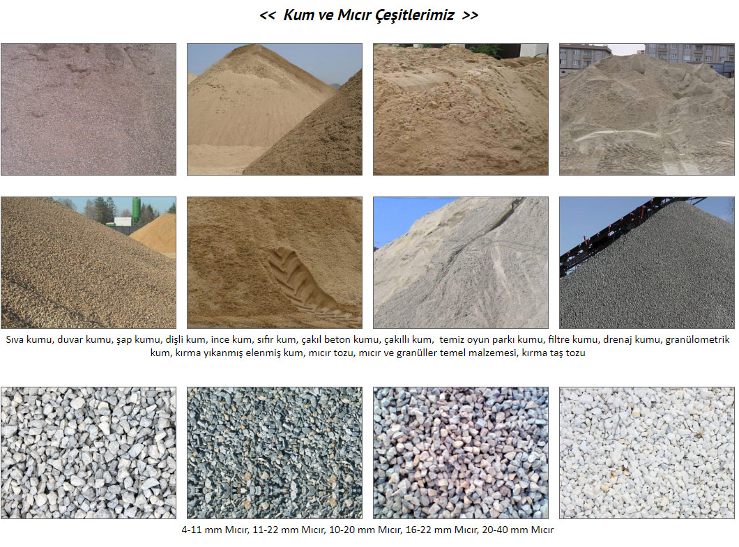 AKBULUT Konya duvar kumu, şap kumu, dişli kum, ince kum, sıfır kum, çakıl beton kumu, çakıllı kum