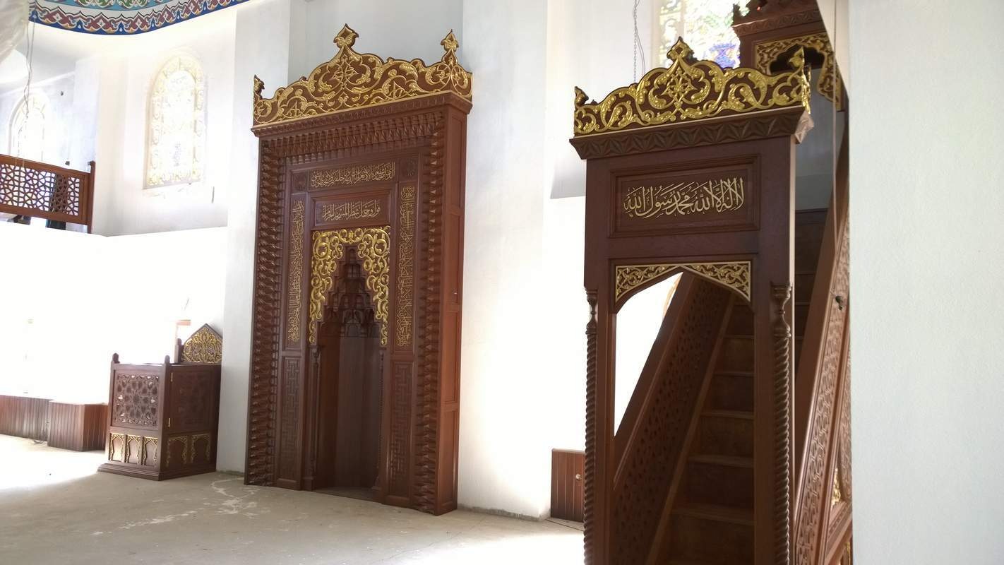 HAMLE; Turkey minbar, mihrab, pulpit, mosque wood railing, Prayer niche, muqarnas